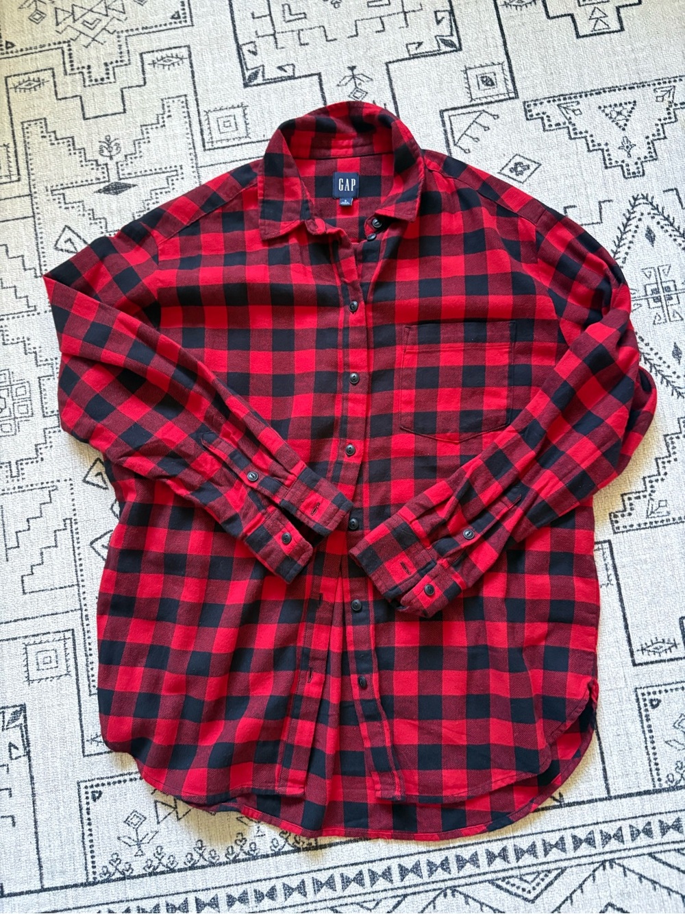 GAP Red and Black Check Button-Down Flannel Shirt